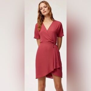 Aritzia Babaton Mini Wrap Dress Women's Size XS Pink Cap Sleeve Lined Flowy